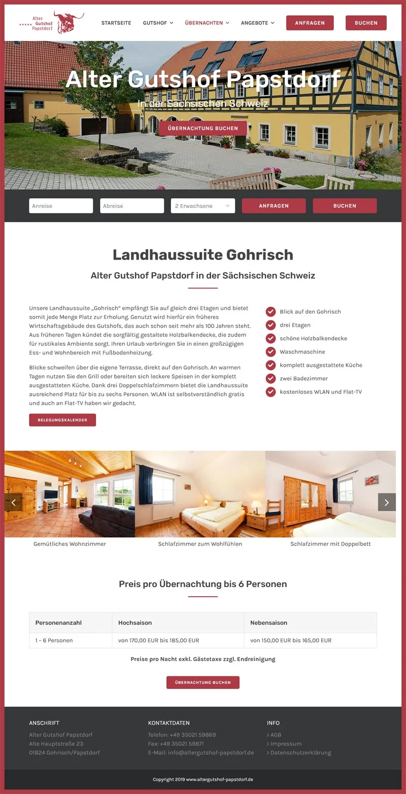 Alter Gutshof Papstdorf - Screenshot Fullsize Unterseite