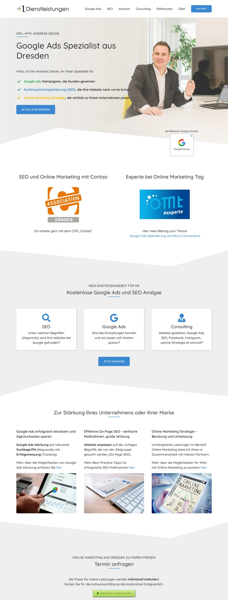 Plus 1 Dienstleistungen - Screenshot Fullsize Startseite